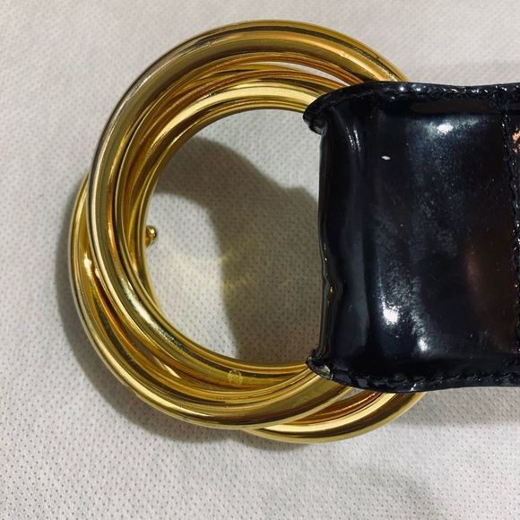 Salvatore Ferragamo Black Wide Enamel Leather Belt with Gold-Tone Trinity Buckle main image 7